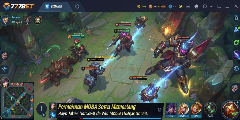 Tampilan gameplay seru dalam pertarungan MOBA.