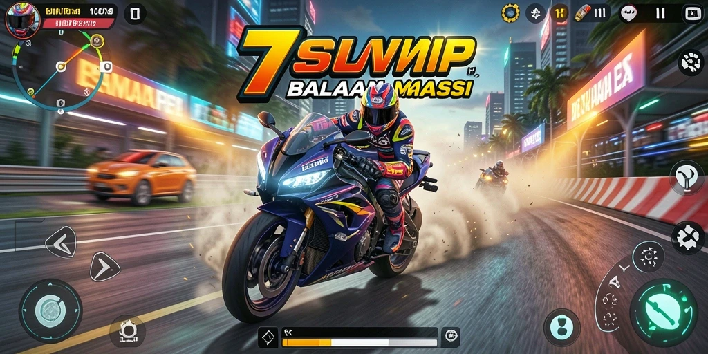 Screenshot gameplay 7SVIP yang menampilkan action balap motor yang seru.