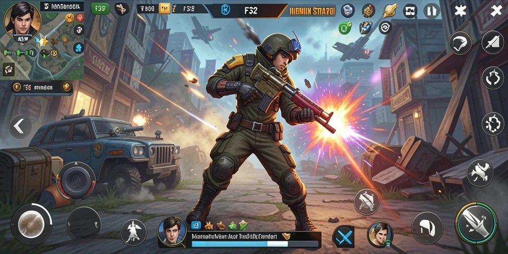 Tampilan gameplay yang dinamis dan mendebarkan dari permainan TPS F32.