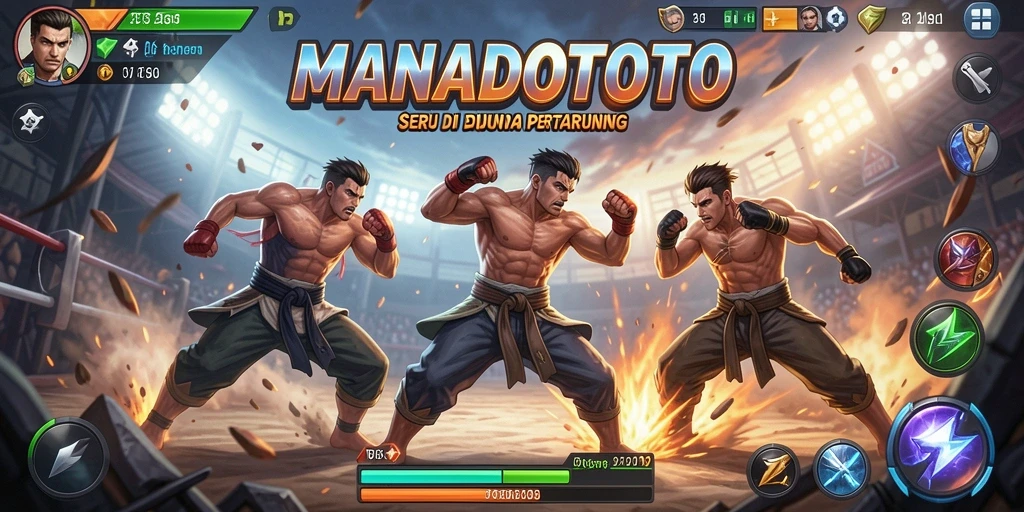 Tangkapan layar gameplay seru MANADOTOTO yang menunjukkan aksi pertarungan.