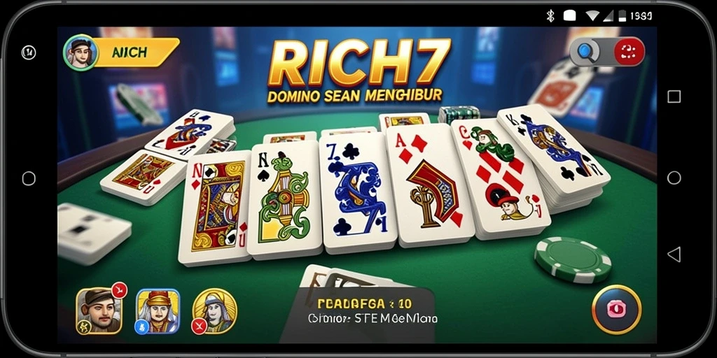 Screenshot RICH7 menampilkan gameplay Domino yang seru dan interaktif.